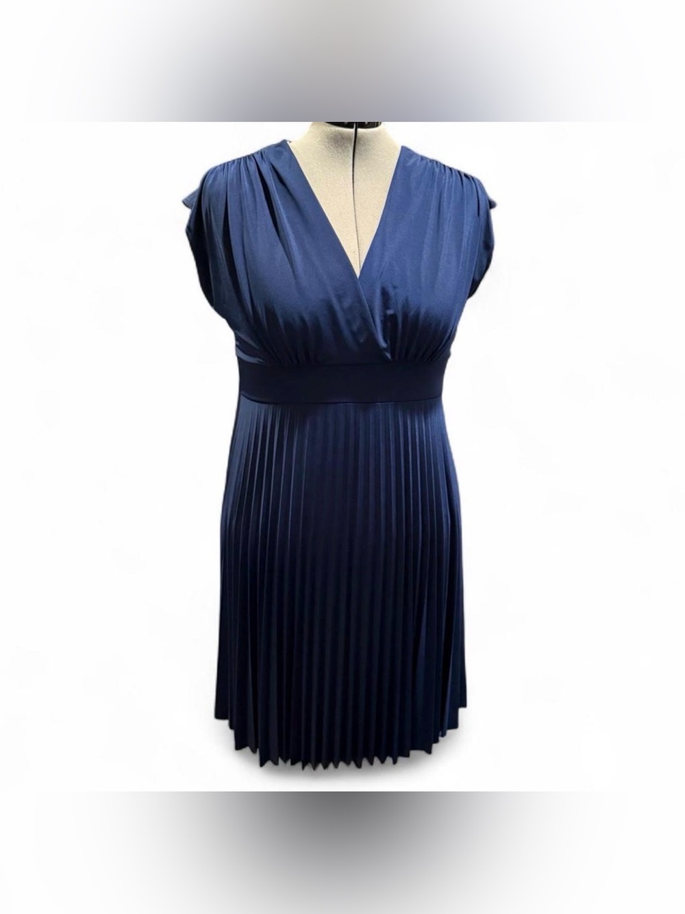 maitai Deep Blue Pleated Wrap-Style Midi Dress